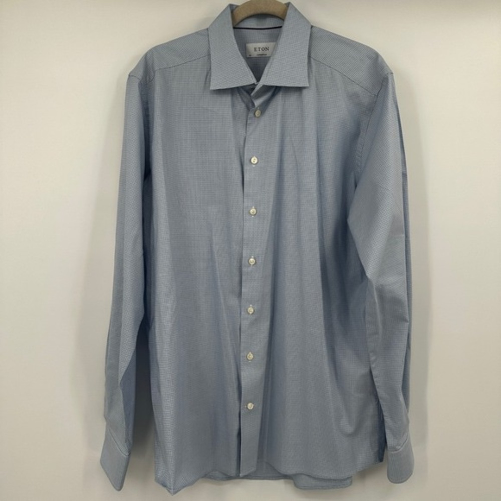 Eton Men's Pale Blue Micro-Pattern Dress Shirt